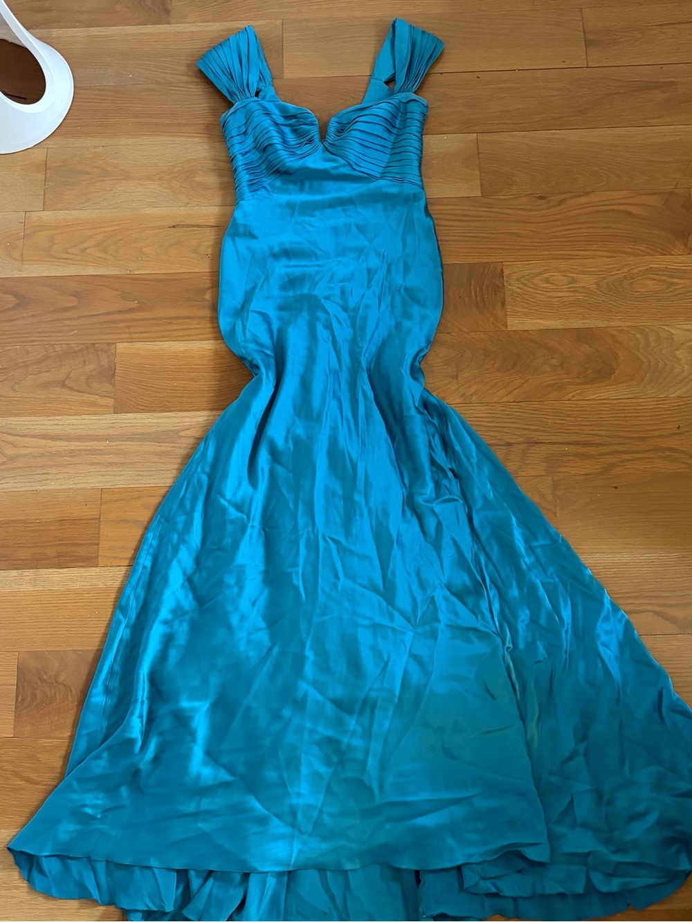 Vintage Silk Teal Blue Satin Mermaid Gown